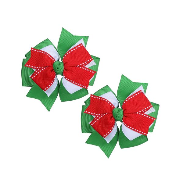 2 Pcs Christmas Hair Bows, Christmas Hair Clips, Ribbon Hair Clip, Christmas Bows for Girls, Red Bow for Hair, Holiday Cheer Bows Accessories for Christmas Xmas Party Decor (Green, White, Red)