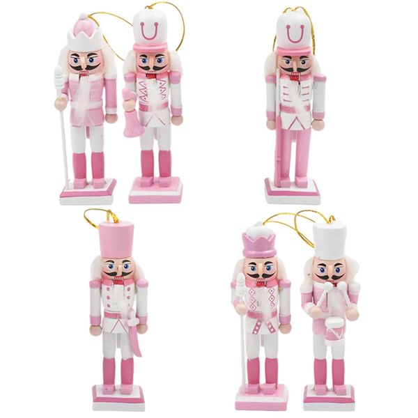 6Pcs Wooden Christmas Nutcracker Soldier Ornaments Pink,13cm Nutcracker Soldier Mini Figures Christmas Tree Decorations,Xmas Nutcracker King Hanging Ornaments for Traditional Christmas Tree Decoration