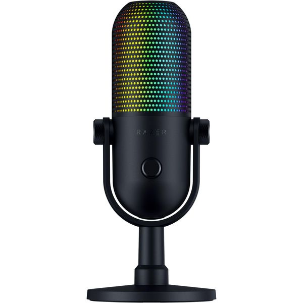 Razer Seiren V3 Chroma - RGB USB Microphone with Tap-to-Mute (Stream and Game Reactive Lighting, Supercardioid Condenser Mic, Digital Gain Limiter and Built-in Shock Absorber) Black