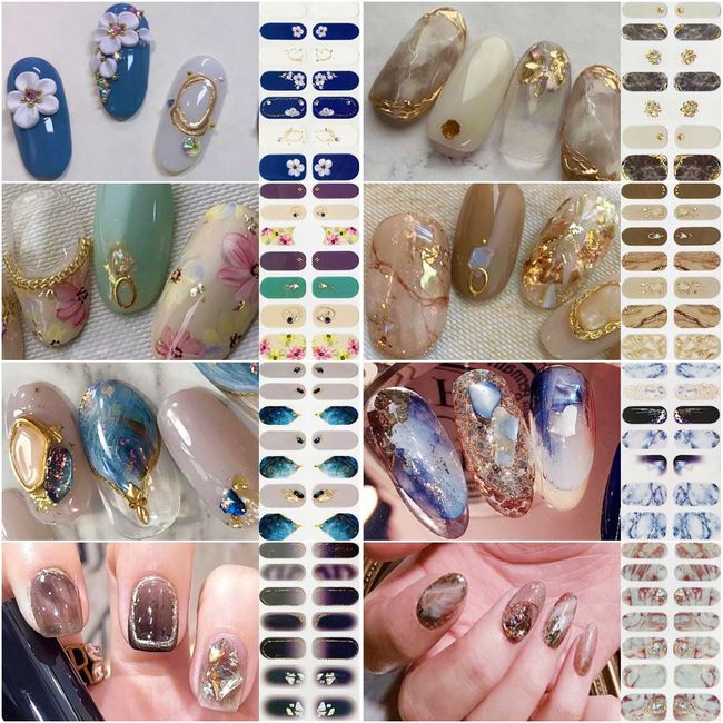 Lygoeege Nail Stickers, 8 Pieces, Nail Stickers, For Hands, 3D Nail Design, Nail Wrap, Cute, Flowers, Sheer, Foil, Advanced, Cute, Popular, For Women and Beginners