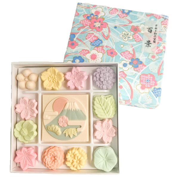 Baikodo Hyakkei Wasanbon Dried Sweets, Wasanbon Sugar, Chiyo Box, Mt. Fuji, Petite Gift, 1 x 1