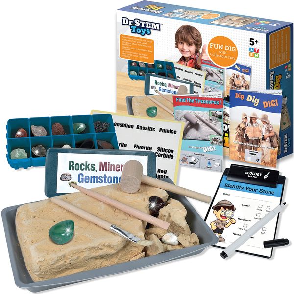 Dr. STEM Toys - Discovery Rock & Gem Dig Set Kids Science Experiment Kit, Complete Set of Materials for Home or Classroom Use (for Boys and Girls Age 5+)