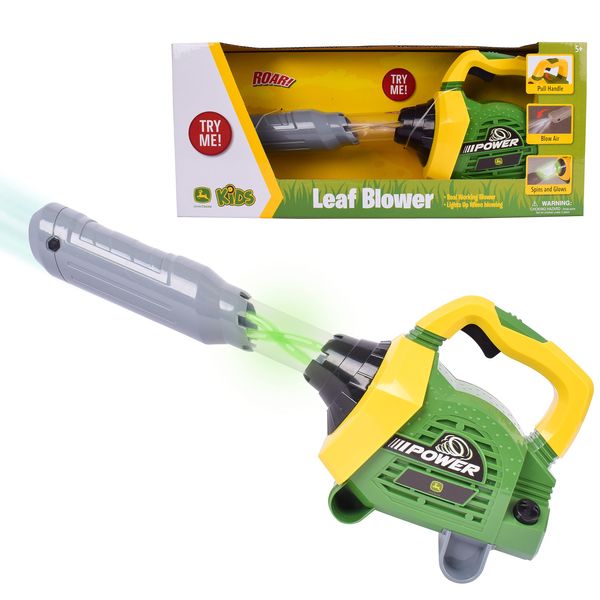 Sunny Days Entertainment John Deere Leaf Blower Toy for Kids – Pretend Construction Tool with Lights and Sounds | Blows Real Air