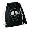 Flox Creative Black Drawstring Bag Metallic Silver Skull