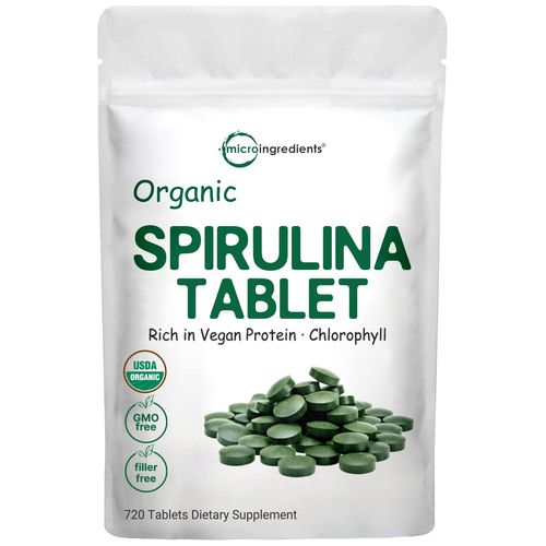 Micro Ingredients Organic Spirulina Supplement, 3000MG Per Serving, 720 Tablets (4 Month Supply), No Filler & Non-GMO, Rich in Vegan Protein, Vitamins & Prebiotics, Premium Spirulina Pills Organic