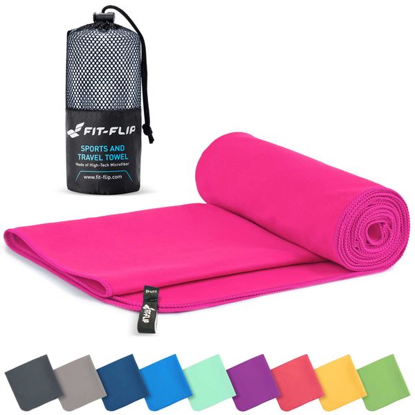 Fit-Flip Microfibre towel - compact, ultra lightweight & quick dry towel - the perfect gym, travel & beach towel - swimming towel for sports, camping & hiking (30x50cm pink - without bag)