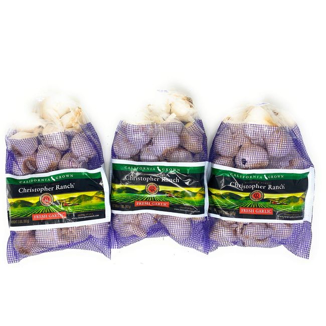 Fresh California Grown Garlic USA California Heirloom Monviso Gilroy Finest Garlic - 3 Bags of 2 Pounds Total of 6 Lbs