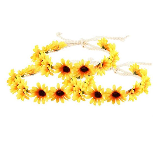 VASANA 3PCS Fashion Sunflower Headband Hair Crown Wreath Headpiece Hair Band Tool Tie Wrap Wreath For Bridal Beach Scenery Festivals Wedding Hair Accessories (Yellow)