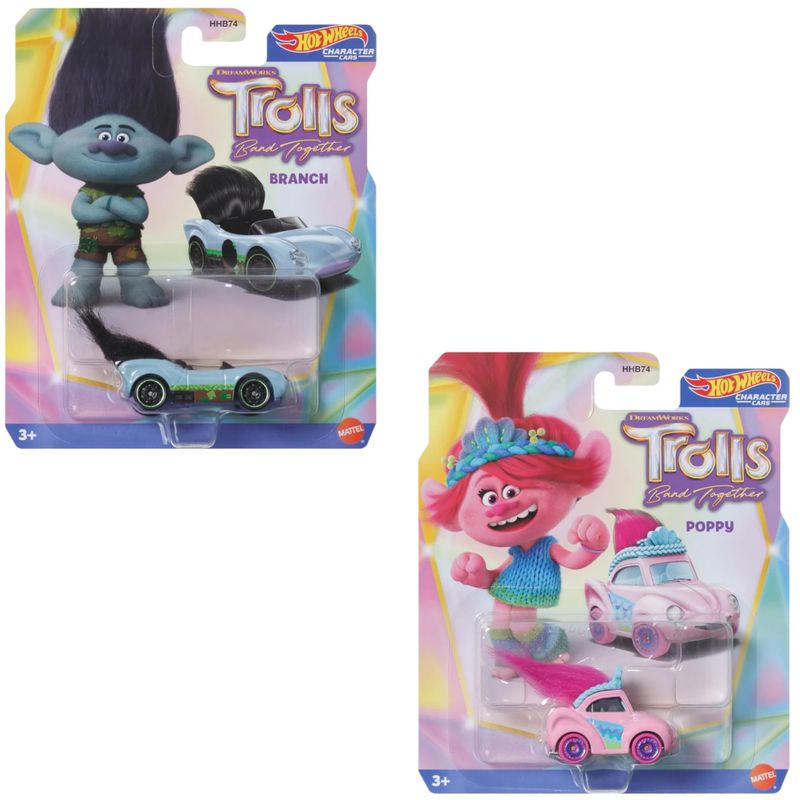 Hot Wheels Character Cars DreamWorks Trolls Band Together Poppy and ...