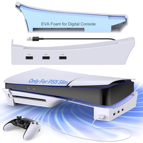 Horizontal Stand for New PS5 Slim Console with 4-Port USB Hub, Base Bracket Accessories for 2023 Playstation 5 Slim Disc & Digital Edition, with 4 USB 2.0 for Charging, NOT FOR PS5 Standard Console