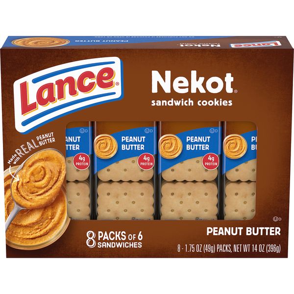 Lance Sandwich Cookies, Nekot Peanut Butter, 8 Individually Wrapped Packs, 6 Sandwiches Each