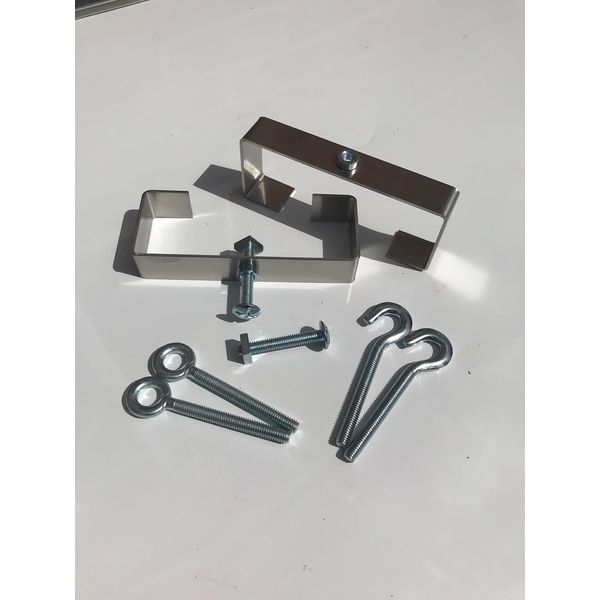 Set of 2 Stainless-Steel Clinch-It 4" Concrete Fence-Post Brackets with Screw, Eye & Hook Bolts