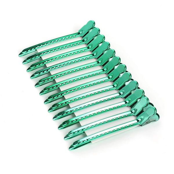 Drayas 12Pcs/set 3.7 Inches Metal Hair Clips for Styling and Sectioning,Dividing Duck Bill Clips with Prevent slippery Holes, Professional Salon Hair Clips for Women and Girls (Green)