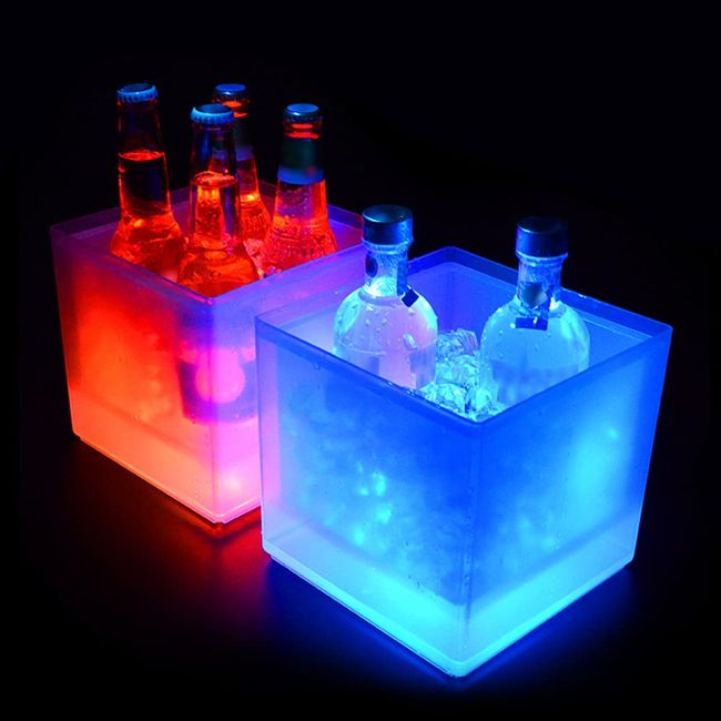 Wine Cooler, Ice Bucket LED Ice Bucket Champagne Wine Beer Cooler, Luminous Ice Beer Bottle Cooler, 3.5L Large Capacity, Automatic Color Changing IP65 Water Resistant Home Party Bar Club Theme Restaurant Pub Wine Drink Beer Juice