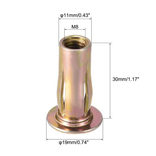 sourcing map Multi-Grip Rivet-Nut, M8 Pre-Bulbed Shank Carbon Steel Color-Zinc-Plated Flat Head Threaded Insert Nut 25Pcs