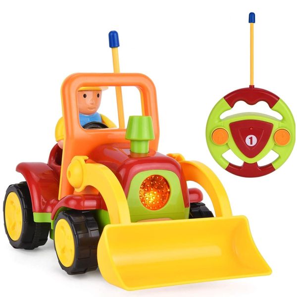 Remote Control Cartoon Loader Bulldozer Construction Vehicle: RC Toy Truck for Toddlers Kids Boys and Girls