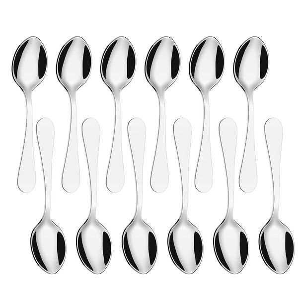 Vinsani Tea Spoons, Set of 12 Stainless Steel Teaspoons, Coffee Tea Dessert Silverware Flatware Ideal for Latte Coffee, Espresso, Hot Chocolate, Desserts & Ice Cream– 14cm / 5.5 inch (Silver)