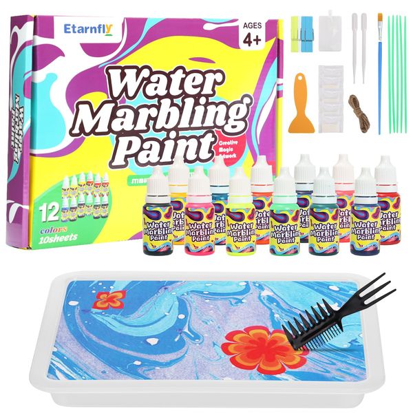 Etarnfly Water Marbling Paint Kit for Kids - Arts and Crafts for Kids,Creative Toys & Ideal Easter Gifts for Girls & Boys Age 8-12,12 Colors (10ml Each)