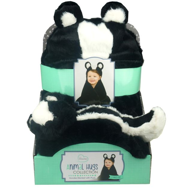 Little Miracles Animal Hugs Collection - Hooded Blanket with Plush, 2 Piece Set (Skunk)