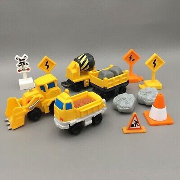 GeoTrax Construction Cars Push LOT Cement Mixer Loader Roadway Signs Rocks