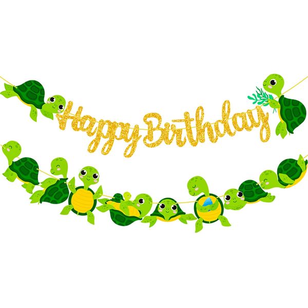 Sea Turtle Birthday Party Banner Baby Turtle Birthday Party Decorations 2Pcs Turtle Cutout Banners Ocean Sea Turtle Party Decoration for Under The Sea Baby Shower Supplies