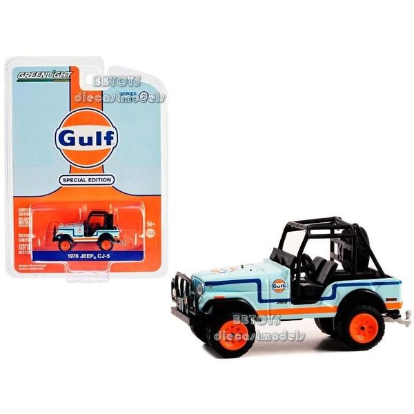 1976 JEEP CJ-5 LIGHT BLUE "GULF OIL" 1/64 DIECAST MODEL BY GREENLIGHT 41145 C