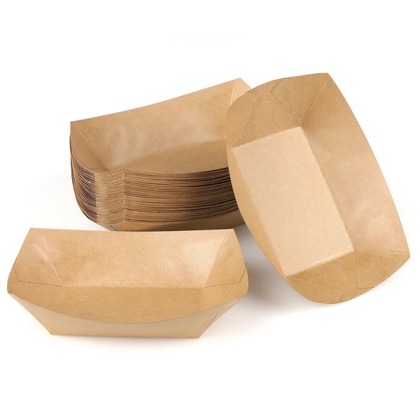 50 Stück Pommesschalen aus Pappe, Currywurst Schale Braun, Eckig Pappschalen, Kraftkarton Pommes Schalen, Fingerfood Schalen, für Imbisswagen, Stände, Geschäfte, Party, Picknick (16.5 * 12 * 2.5cm)