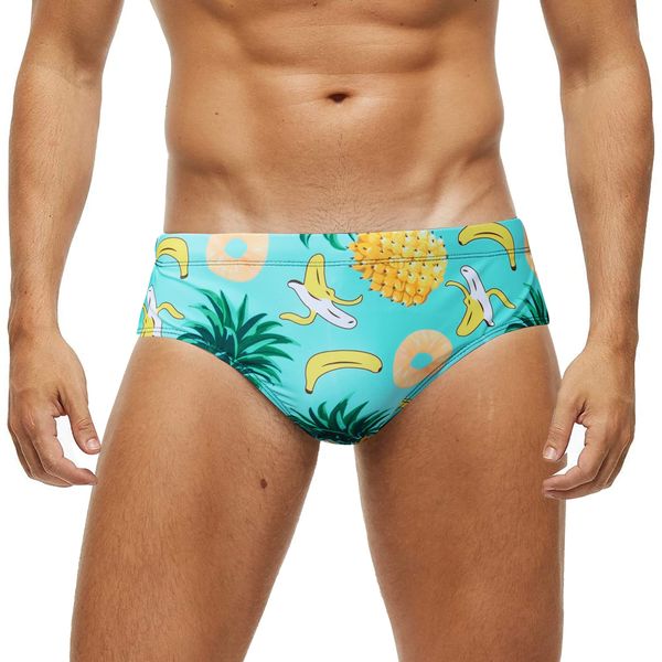 Arcweg Men's Swimming Trunks Briefs Low Waist with Removable Pad Swimwear Elastic Beach Shorts Boxers Underwear Big Pineapple L(EU)