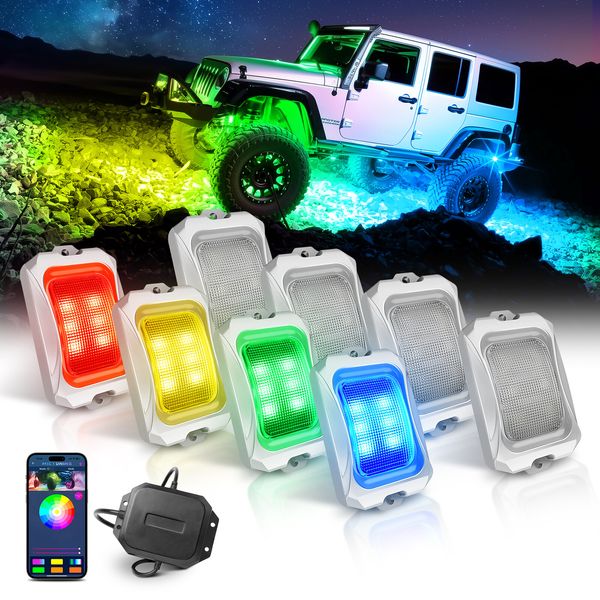 MICTUNING C2 RGB-IC LED Rock Lights 8 Pods Underglow Multicolor Chasing Neon Kit