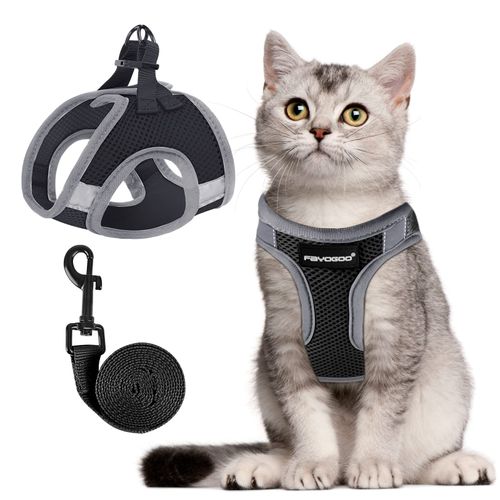 FAYOGOO Cat Harness and Leash Set | Upgrade Step-in Escape Proof Harness | Lightweight Soft Vest, No-Choke Design for Walking, Travel, Camping (Black)