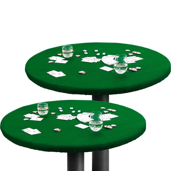 Tegeme 2 Pcs Felt Table Cover for Game Round Felt Card Tablecloth Elastic Poker Tabletop 36 to 48 Inch Poker Table Cover Protector Poker Mat for Table, Green