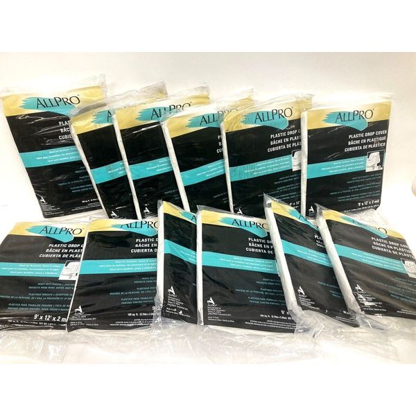 12 Pack All Pro Heavy Duty Painting Plastic Drop Cloths 9 ft x 12 ft x 2 mil NEW