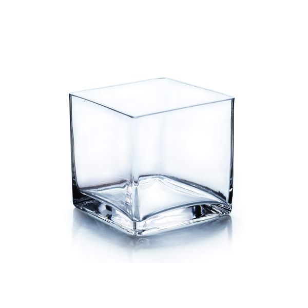 WGV Cube Glass Vase, Candle Holder, 4"x4"x4", Clear Elegant Floral Accent Container Planter Terrarium Storage for Wedding Party Ceremony Event Office Home Decor, 1 Piece