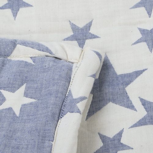 NTBAY 3 Layer Baby Muslin Cotton Toddler Blanket, 76x102 cm Jacquard Reversible Nursery Bed Blanket, Super Soft and Thermal Cot Bed Blanket for All Seasons, Baby Gift, 76x102 cm, Blue White Star