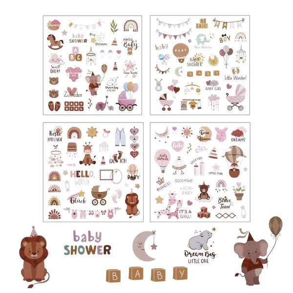 4 Stück Stickers für Babyalbum, über 100 Sticker zum Basteln, Scrapbooking-Sticker Aufkleber für Kinder und Baby Fotoalbum, Taufe Baby Party Deko für Fotoalbum Karten Geschenke