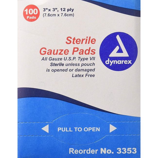 Dynarex Sterile Gauze Pads Peel-Down Pouch 3 in x 3 in 12 Ply 100 ct Pack of 6