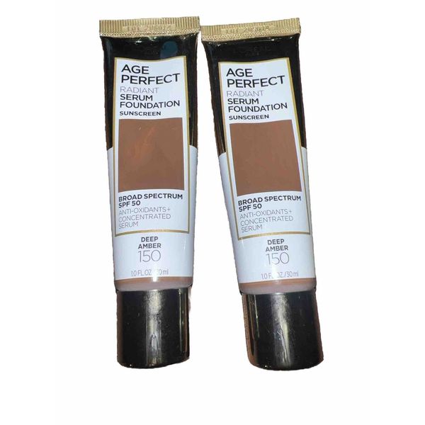 2 L’Oréal Age Perfect Radiant Serum Foundation SPF50  Deep Amber 150