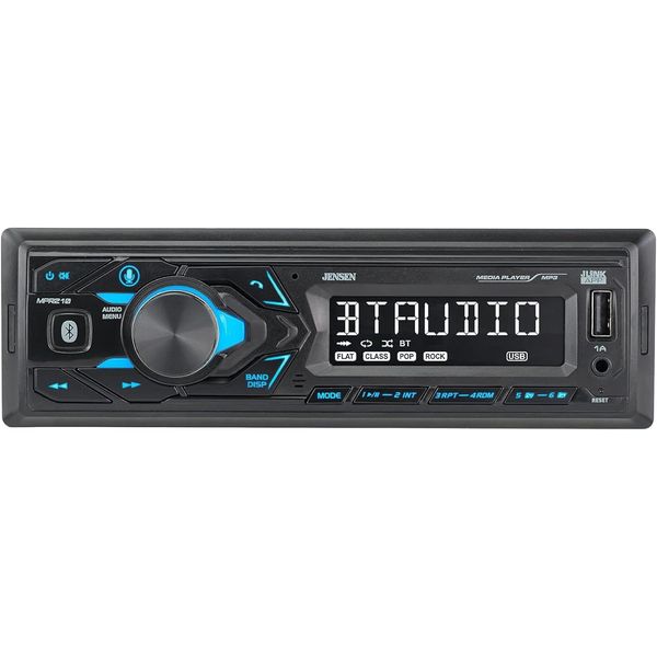 JENSEN MPR210 7 Character LCD Single DIN Car Stereo Radio | Push to Talk Assistant | Bluetooth Hands Free Calling & Music Streaming | AM/FM Radio | USB Playback & Charging | Not a CD Player