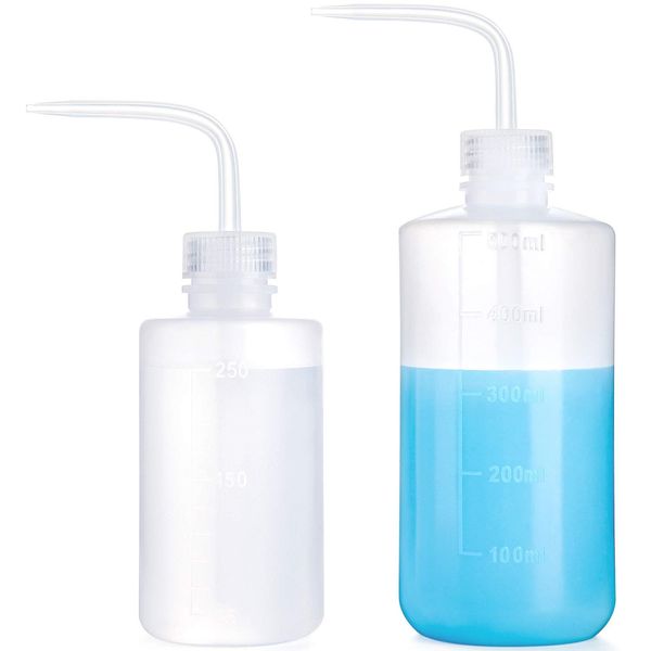 Mkono 2 Pack Watering Can, 250ML and 500ML Succulent Watering Bottle Plant Flower Squeeze Bottle Plastic Bend Mouth Safety Wash Bottle, Small and Medium, White