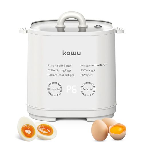 kawu 6-Function Egg Cooker for Hard Boiled Eggs, Egg Boiler with Timer, Egg Cooker for Soft Boiled Egg, Electric Egg Boiler with Auto Shut Off &Alarm, W/Bowl&Rack