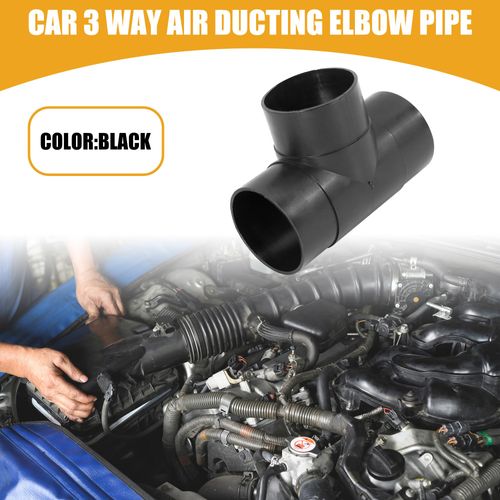 Partuto 1 Pc 60mm Universal Car 3 Way Air Ducting Elbow Pipe - ABS Black