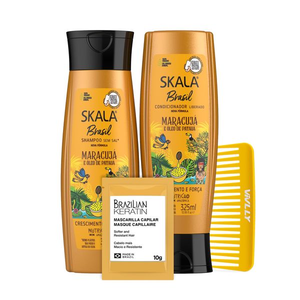 Skala Expert Viral Brazilian Hair Care Kit: Maracujá & Patauá Oil Shampoo & Conditioner 325ml Each +Brazilian Keratin + Free Comb (Comb Color May Vary).