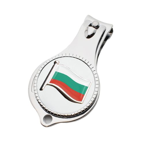 Flag of Bulgaria Design Pocket Metal Nail Clipper Bottle Opener with Personalised Engraved Message, Presented in a Velvet Pouch