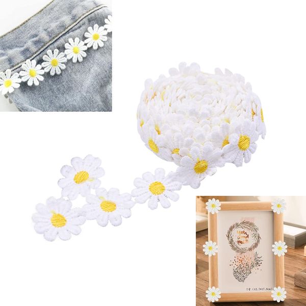 WETARENDA 5 Yards Daisy Flower Lace Trim Ribbon Sun Flower Decorating Lace Trims Flower Lace Edge Trim Ribbon Sewing Craft Lace Sewing Dressmaking Edging Trimmings Embroidered Applique for DIY Sewing