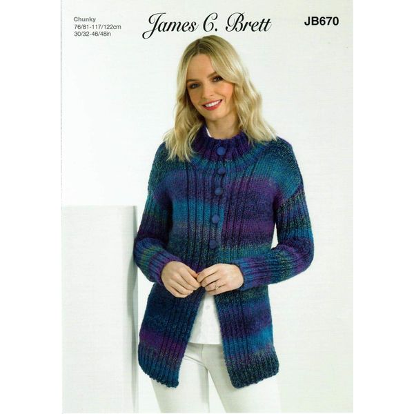 James C Brett JB670 Knitting Pattern Womens Cardigan Sweater in Marble Chunky