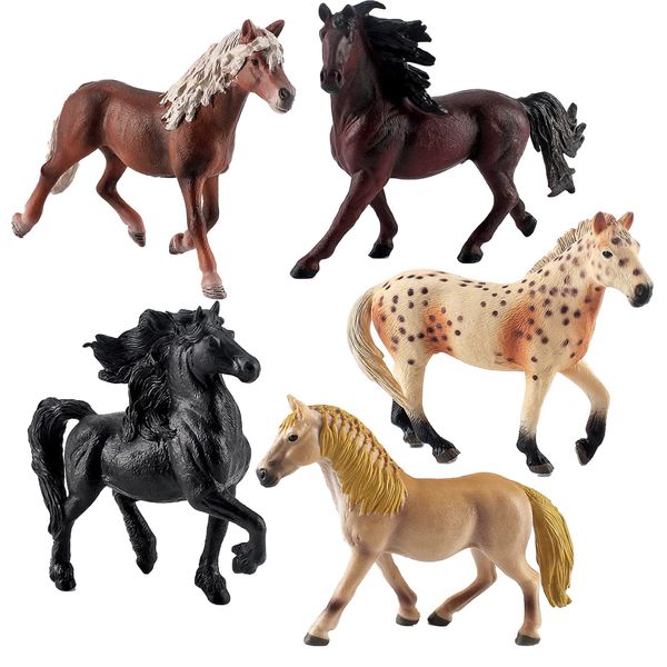 Horse Farm Animal Figures Model Toys Playsets 5 PCS Horse Figurines Family Party Supplies Collection Desktop Decoration Development Set Cognitive Toy for Boys Kid Toddlers