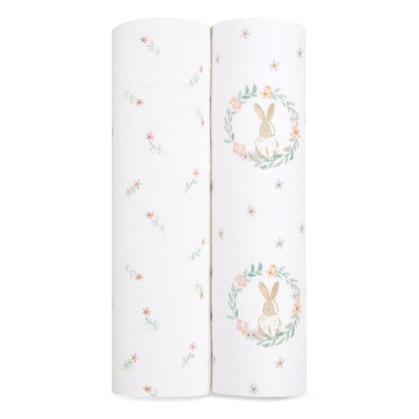 aden + anais Essentials Swaddle Blanket, Muslin Blankets for Girls & Boys, Baby Receiving Swaddles, Newborn Gifts, Infant Shower Items, 2 Pack, Blushing Bunnies