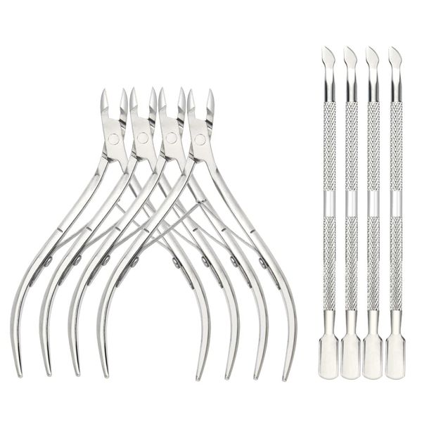 XINMEIWEN 8Pieces Cuticle Trimmer Cuticle Nipper Cuticle Remover Cuticle Cutter with Cuticle Pusher Stainless Steel Cuticle Cutter Clipper Nail Tools for Fingernails and Toenails (Silver)