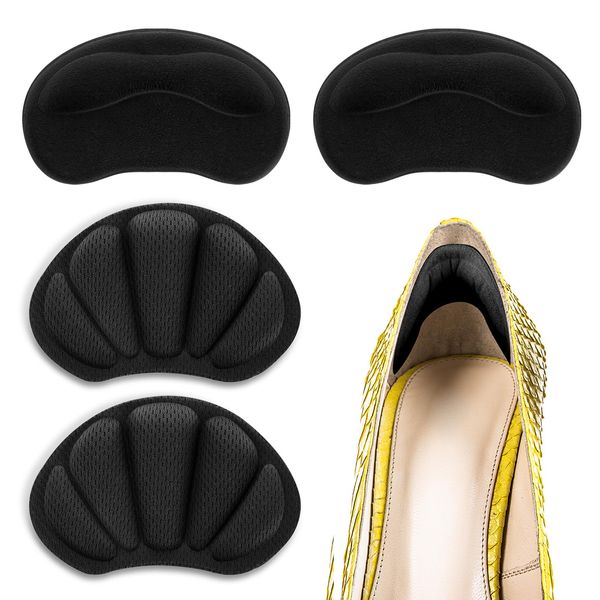 4PCS Heel Pads for Shoes Too Big, Back of Heel Cushion Inserts Pads, Adhesive Back of Heel Grips Inserts for Boots, Too Big Loose Shoes, Reusable Adhesive Heel Guards Liners for Women Men(Black)