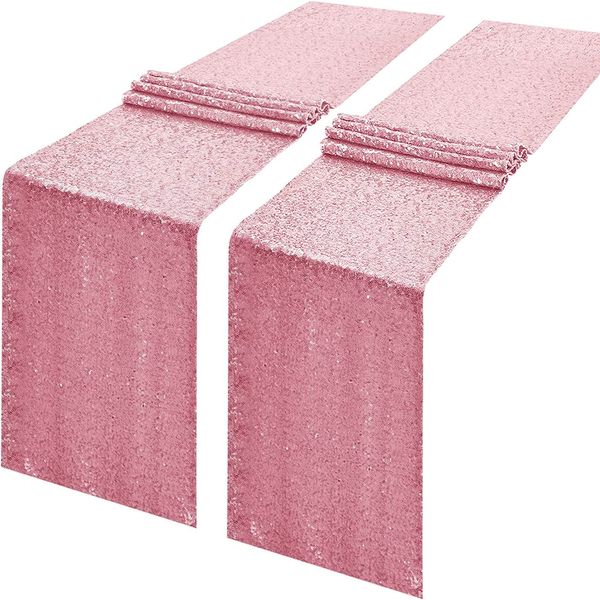 Fuchsia Pink Sequin Table Runners 2 Pack 12x72 Inch Table Runner Glitter Table Linens for Christmas Wedding Party Baby Shower Birthday Table Decorations (Fuchsia Pink, 30 x 183 cm)